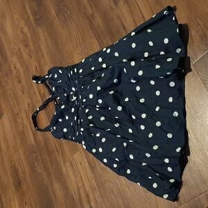 Whit Two Navy Blue White Polka Dot 50s Retro Fit and Flare Dress A28